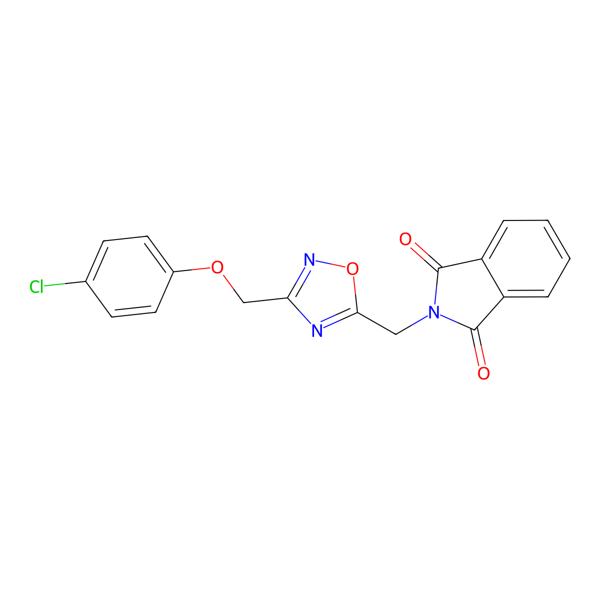 2-((3-((4-Chlorophenoxy)methyl)-1,2,4-oxadiazol-5-yl)methyl)isoindoline-1,3-dione molecular structure, CAS 2034230-35-6