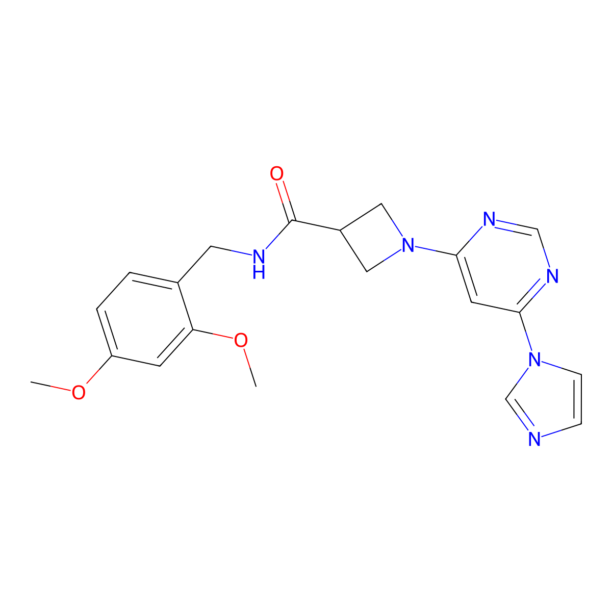 1-(6-(1H-imidazol-1-yl)pyrimidin-4-yl)-N-(2,4-dimethoxybenzyl)azetidine-3-carboxamide molecular structure, CAS 2034230-37-8