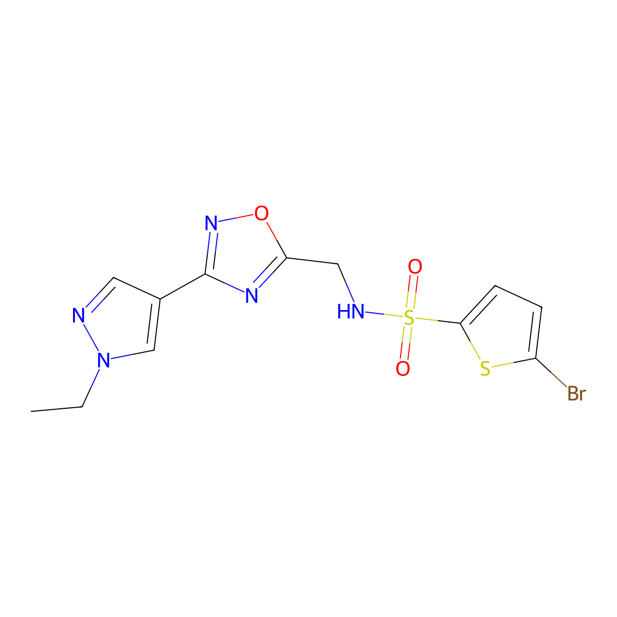 5-bromo-N-((3-(1-ethyl-1H-pyrazol-4-yl)-1,2,4-oxadiazol-5-yl)methyl)thiophene-2-sulfonamide molecular structure, CAS 2034230-39-0