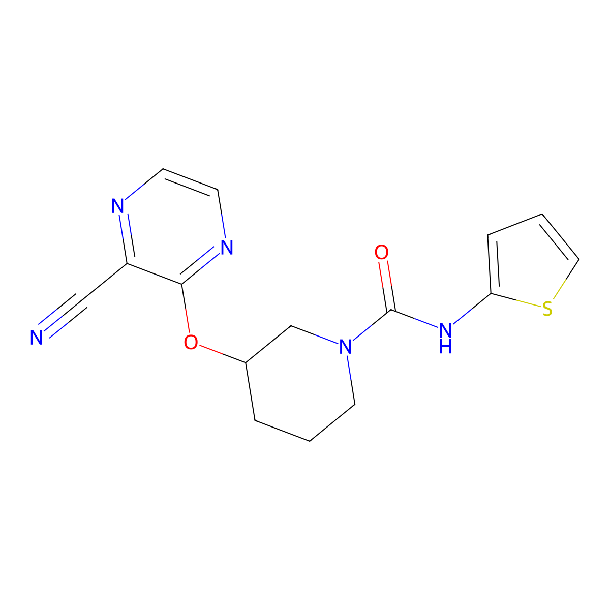 3-[(3-cyanopyrazin-2-yl)oxy]-N-(thiophen-2-yl)piperidine-1-carboxamide molecular structure, CAS 2034230-44-7