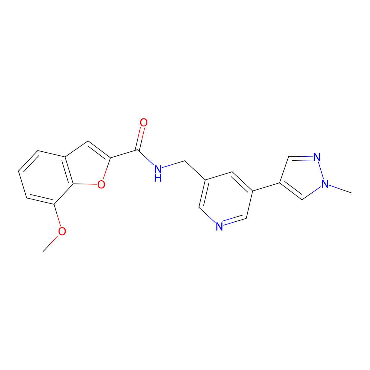 7-methoxy-N-((5-(1-methyl-1H-pyrazol-4-yl)pyridin-3-yl)methyl)benzofuran-2-carboxamide molecular structure, CAS 2034230-48-1