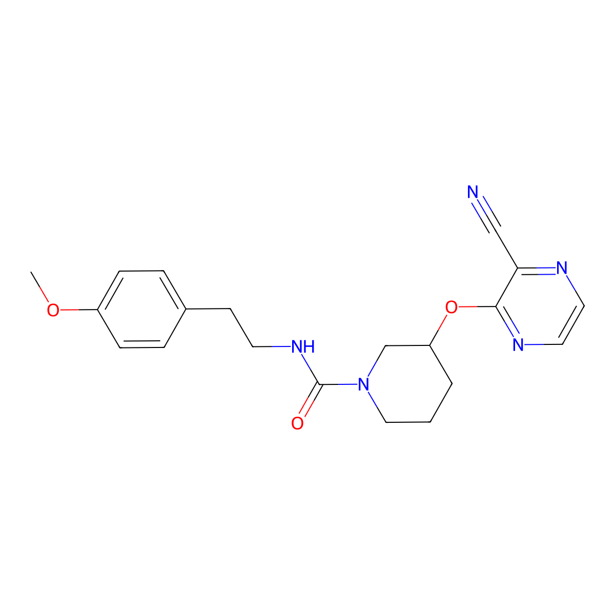 3-((3-cyanopyrazin-2-yl)oxy)-N-(4-methoxyphenethyl)piperidine-1-carboxamide molecular structure, CAS 2034230-49-2