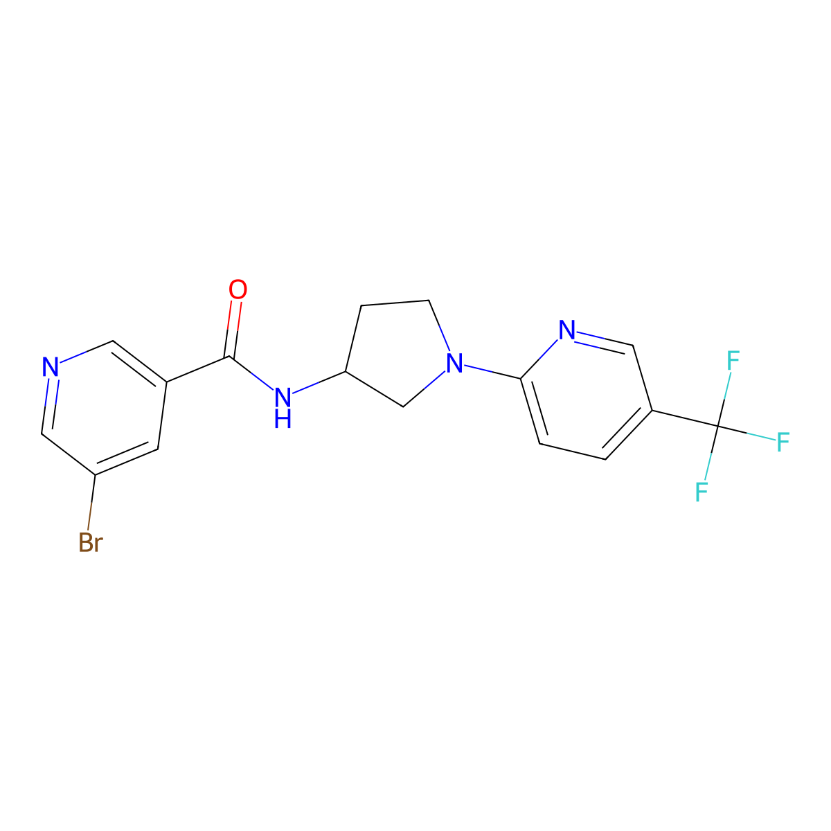 5-bromo-N-(1-(5-(trifluoromethyl)pyridin-2-yl)pyrrolidin-3-yl)nicotinamide molecular structure, CAS 2034230-50-5