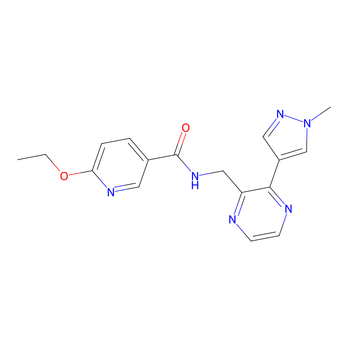 6-ethoxy-N-((3-(1-methyl-1H-pyrazol-4-yl)pyrazin-2-yl)methyl)nicotinamide molecular structure, CAS 2034230-51-6