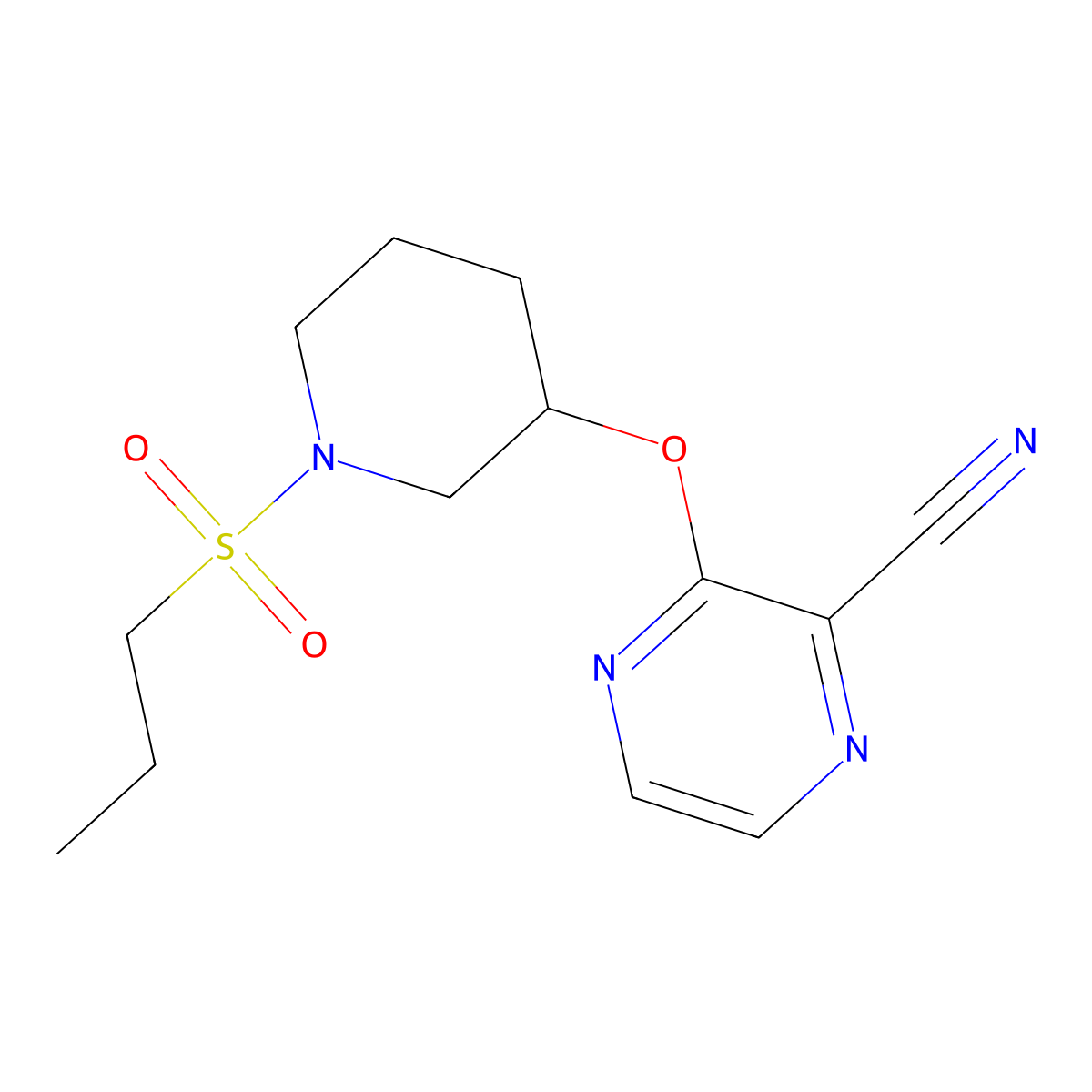 3-((1-(Propylsulfonyl)piperidin-3-yl)oxy)pyrazine-2-carbonitrile molecular structure, CAS 2034230-59-4