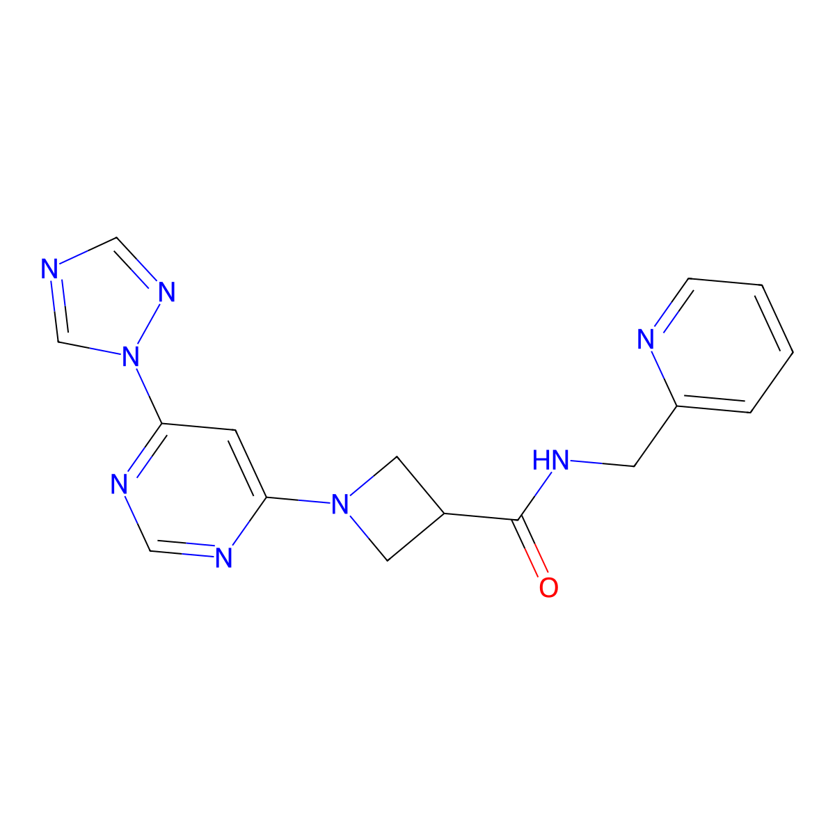 1-(6-(1H-1,2,4-triazol-1-yl)pyrimidin-4-yl)-N-(pyridin-2-ylmethyl)azetidine-3-carboxamide molecular structure, CAS 2034230-66-3