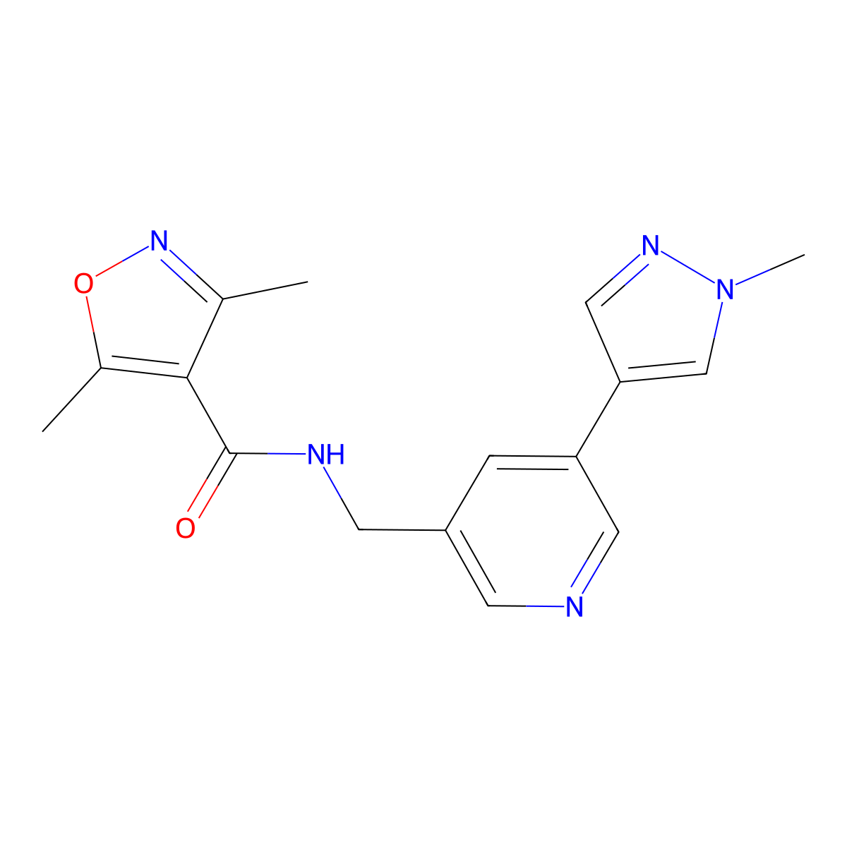 3,5-dimethyl-N-((5-(1-methyl-1H-pyrazol-4-yl)pyridin-3-yl)methyl)isoxazole-4-carboxamide molecular structure, CAS 2034230-68-5