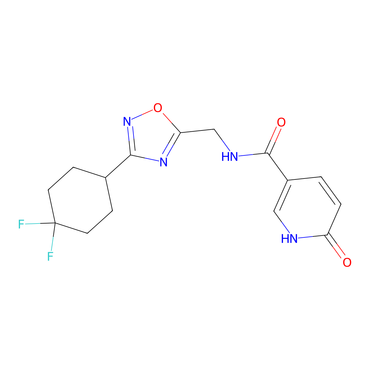 N-((3-(4,4-difluorocyclohexyl)-1,2,4-oxadiazol-5-yl)methyl)-6-oxo-1,6-dihydropyridine-3-carboxamide molecular structure, CAS 2034230-71-0