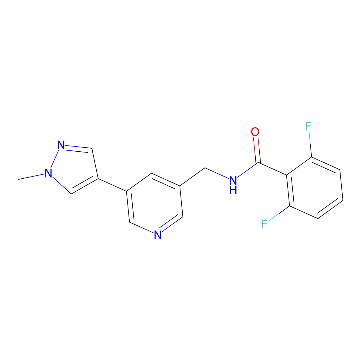 2,6-difluoro-N-((5-(1-methyl-1H-pyrazol-4-yl)pyridin-3-yl)methyl)benzamide molecular structure, CAS 2034230-74-3