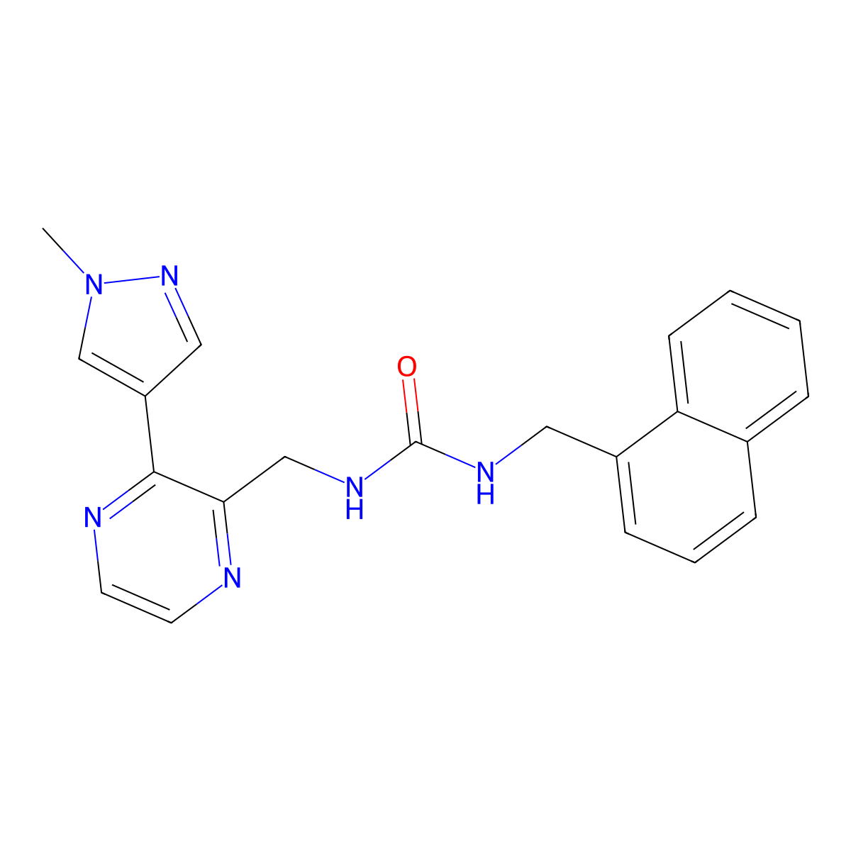 1-((3-(1-methyl-1H-pyrazol-4-yl)pyrazin-2-yl)methyl)-3-(naphthalen-1-ylmethyl)urea molecular structure, CAS 2034230-75-4