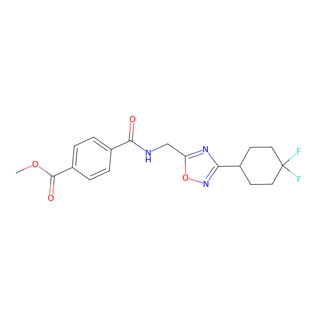 Methyl 4-(((3-(4,4-difluorocyclohexyl)-1,2,4-oxadiazol-5-yl)methyl)carbamoyl)benzoate molecular structure, CAS 2034230-76-5
