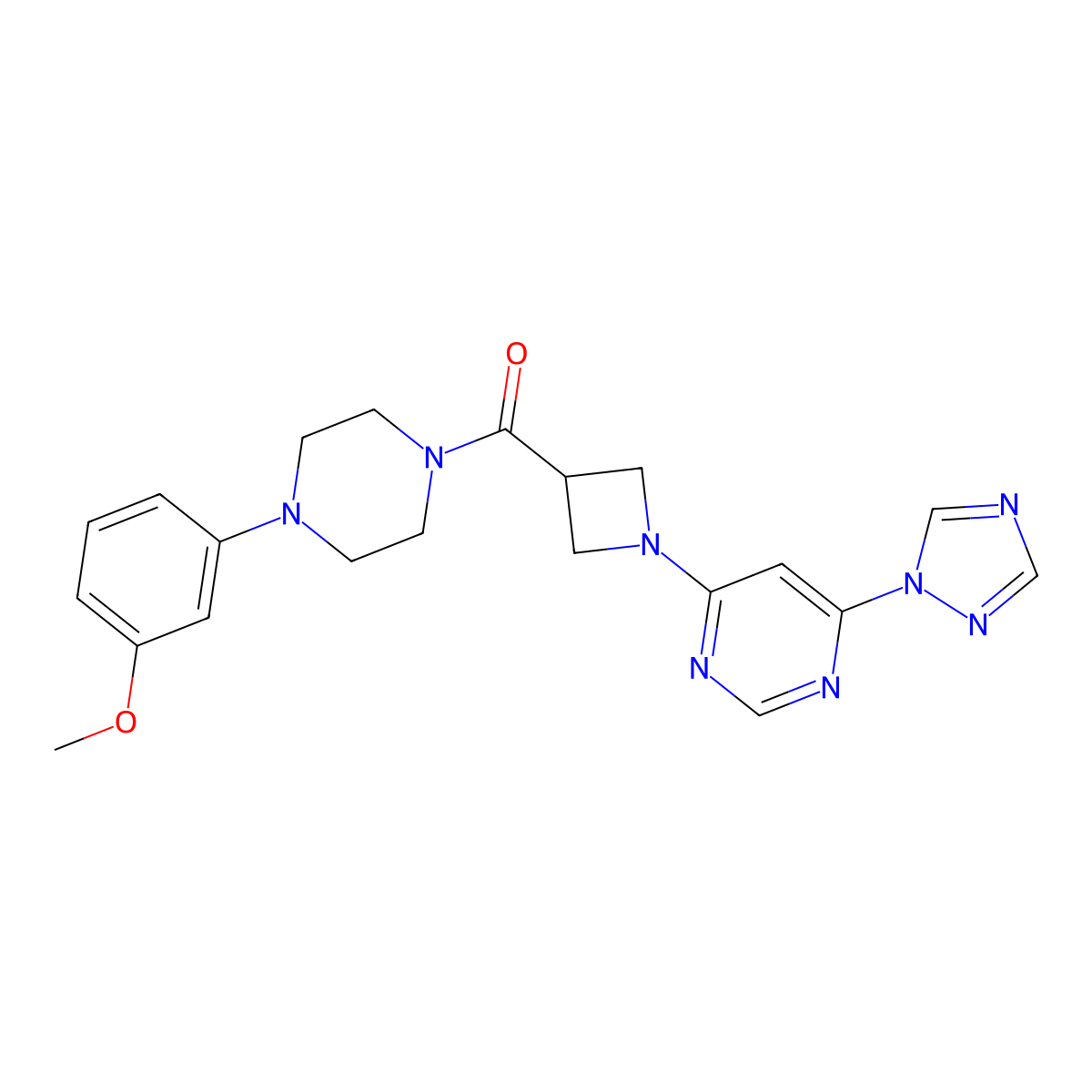 (1-(6-(1H-1,2,4-triazol-1-yl)pyrimidin-4-yl)azetidin-3-yl)(4-(3-methoxyphenyl)piperazin-1-yl)methanone molecular structure, CAS 2034230-79-8