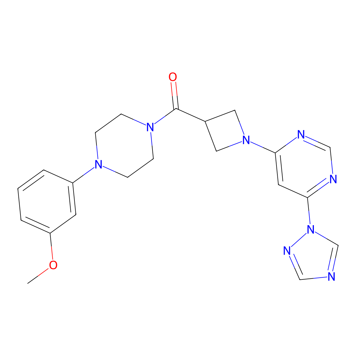 (1-(6-(1H-1,2,4-triazol-1-yl)pyrimidin-4-yl)azetidin-3-yl)(4-(3-methoxyphenyl)piperazin-1-yl)methanone molecular structure, CAS 2034230-79-8