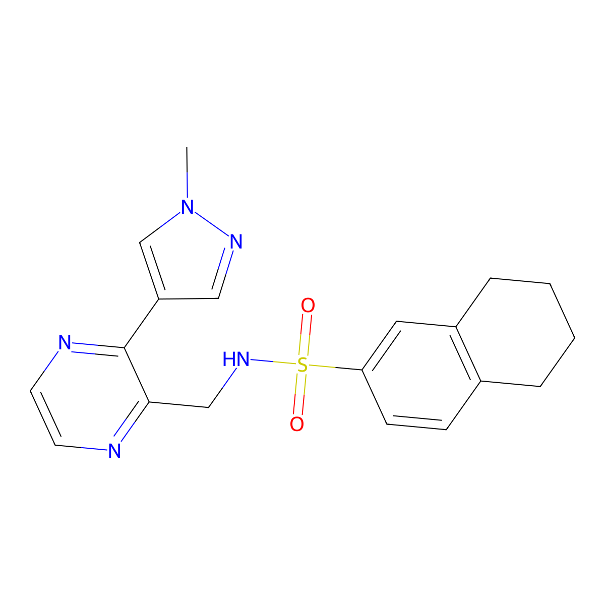N-{[3-(1-methyl-1H-pyrazol-4-yl)pyrazin-2-yl]methyl}-5,6,7,8-tetrahydronaphthalene-2-sulfonamide molecular structure, CAS 2034230-80-1
