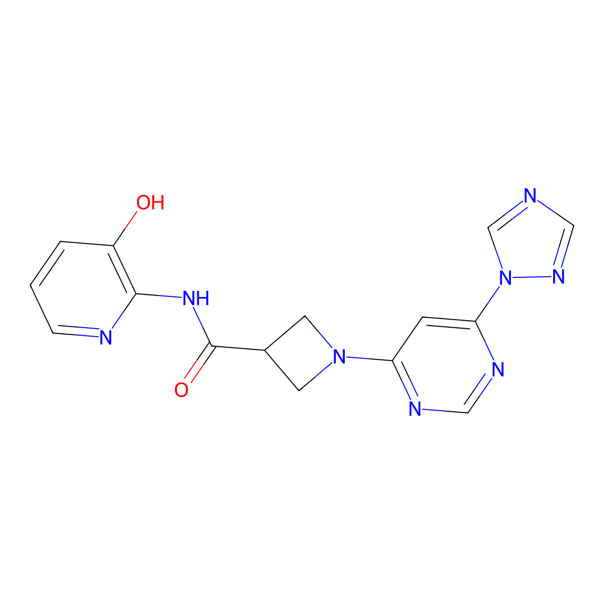 1-(6-(1H-1,2,4-triazol-1-yl)pyrimidin-4-yl)-N-(3-hydroxypyridin-2-yl)azetidine-3-carboxamide molecular structure, CAS 2034230-81-2