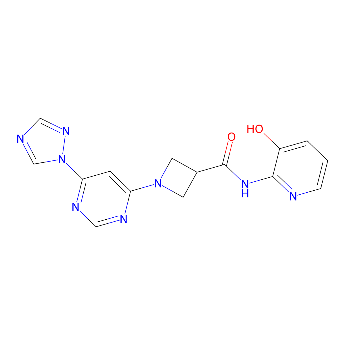 1-(6-(1H-1,2,4-triazol-1-yl)pyrimidin-4-yl)-N-(3-hydroxypyridin-2-yl)azetidine-3-carboxamide molecular structure, CAS 2034230-81-2