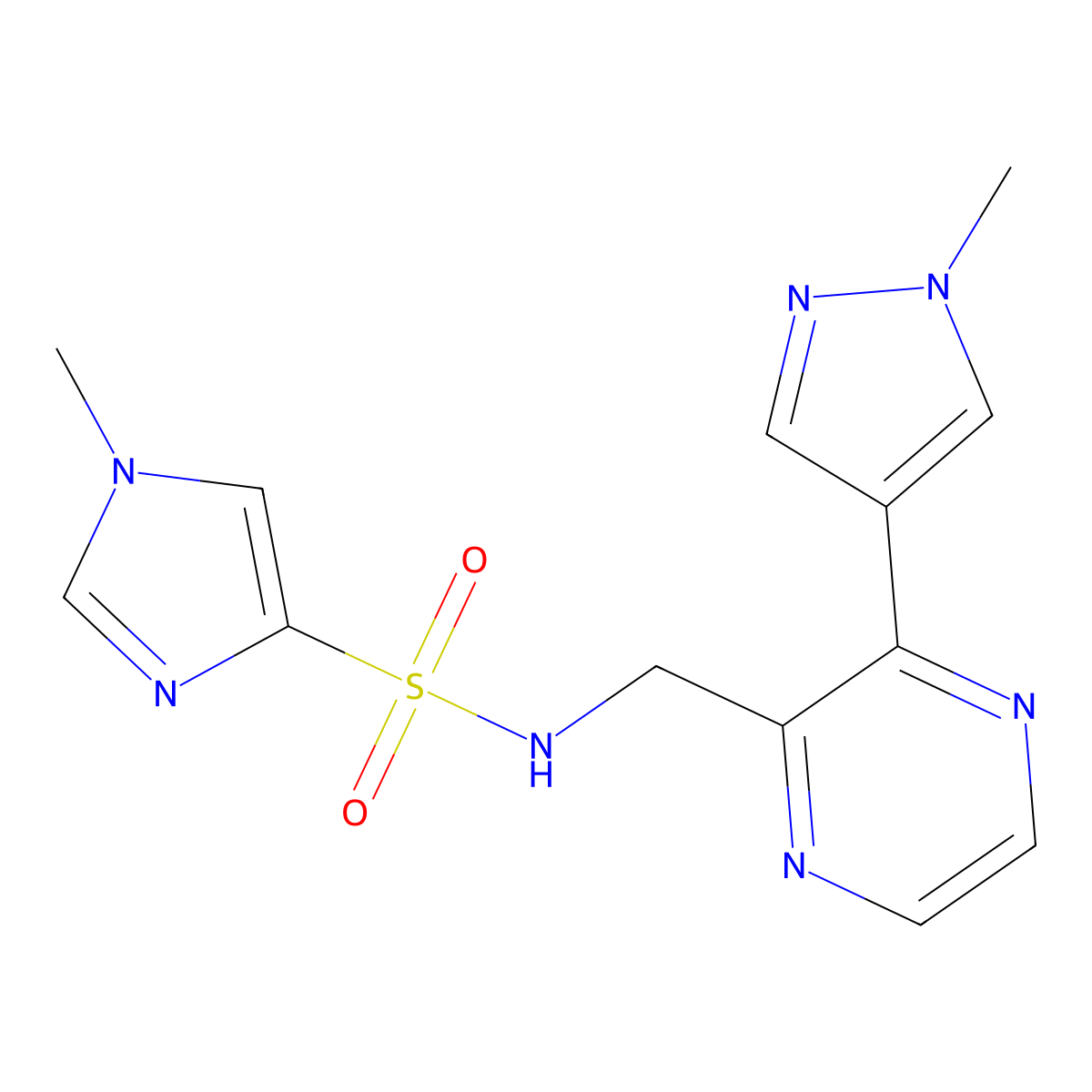 1-methyl-N-{[3-(1-methyl-1H-pyrazol-4-yl)pyrazin-2-yl]methyl}-1H-imidazole-4-sulfonamide molecular structure, CAS 2034230-82-3