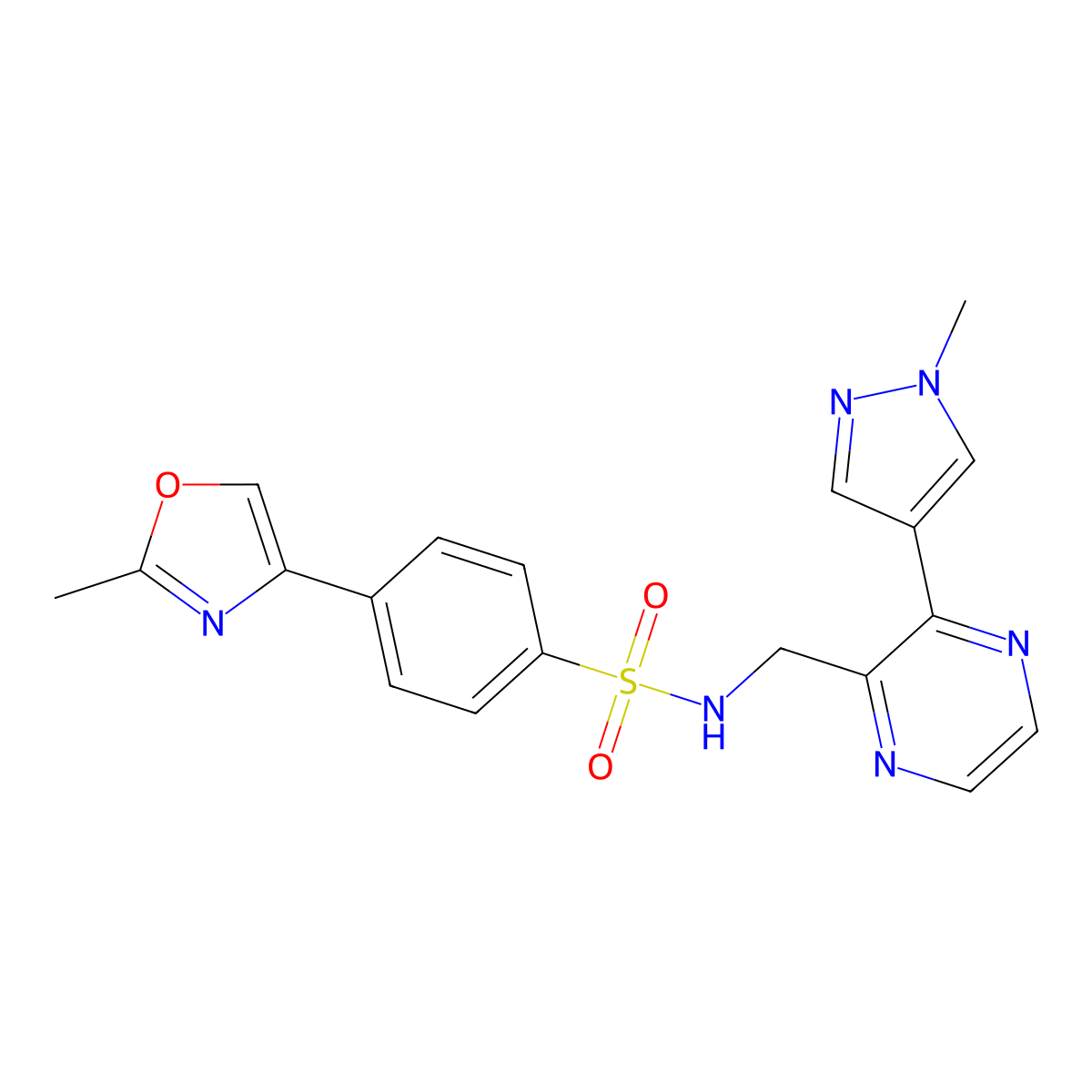 N-((3-(1-methyl-1H-pyrazol-4-yl)pyrazin-2-yl)methyl)-4-(2-methyloxazol-4-yl)benzenesulfonamide molecular structure, CAS 2034230-83-4