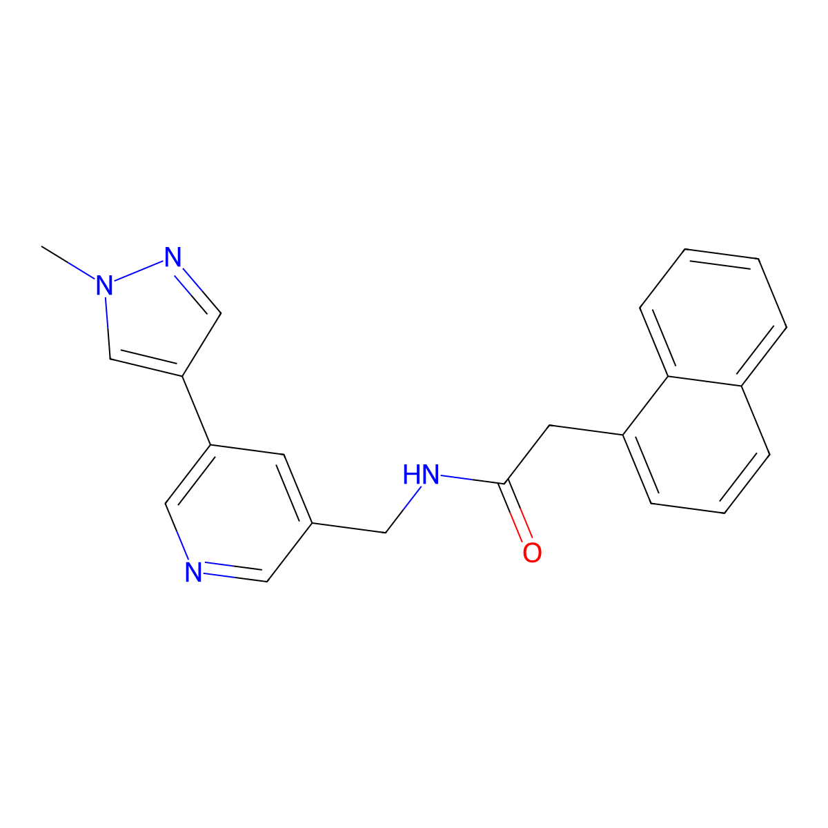 N-((5-(1-methyl-1H-pyrazol-4-yl)pyridin-3-yl)methyl)-2-(naphthalen-1-yl)acetamide molecular structure, CAS 2034230-84-5