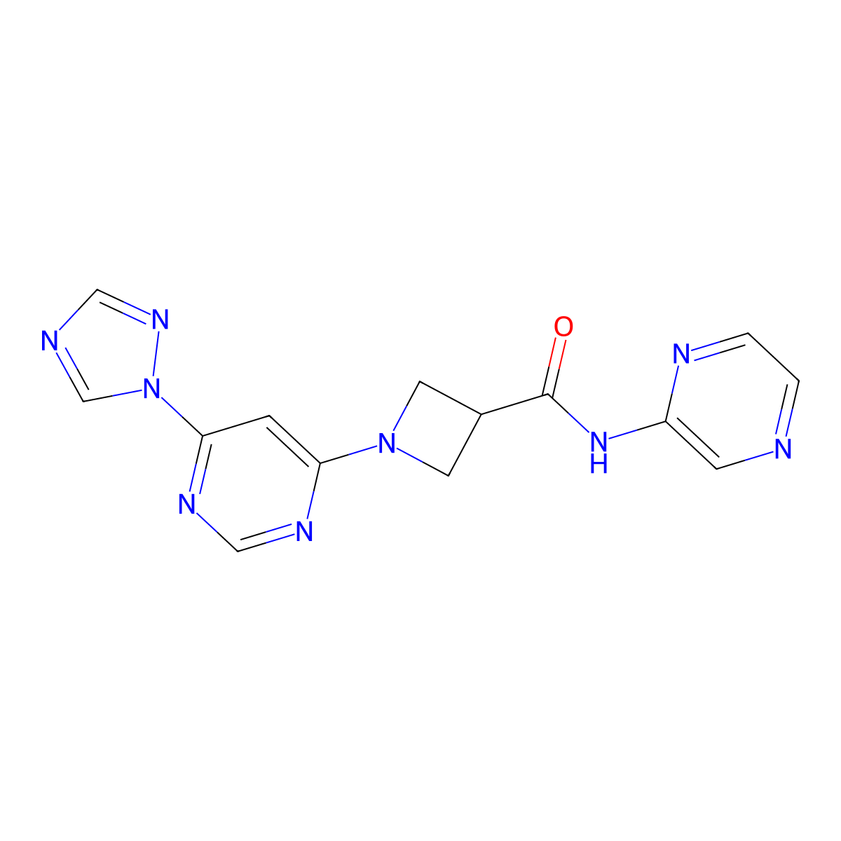 1-(6-(1H-1,2,4-triazol-1-yl)pyrimidin-4-yl)-N-(pyrazin-2-yl)azetidine-3-carboxamide molecular structure, CAS 2034230-85-6