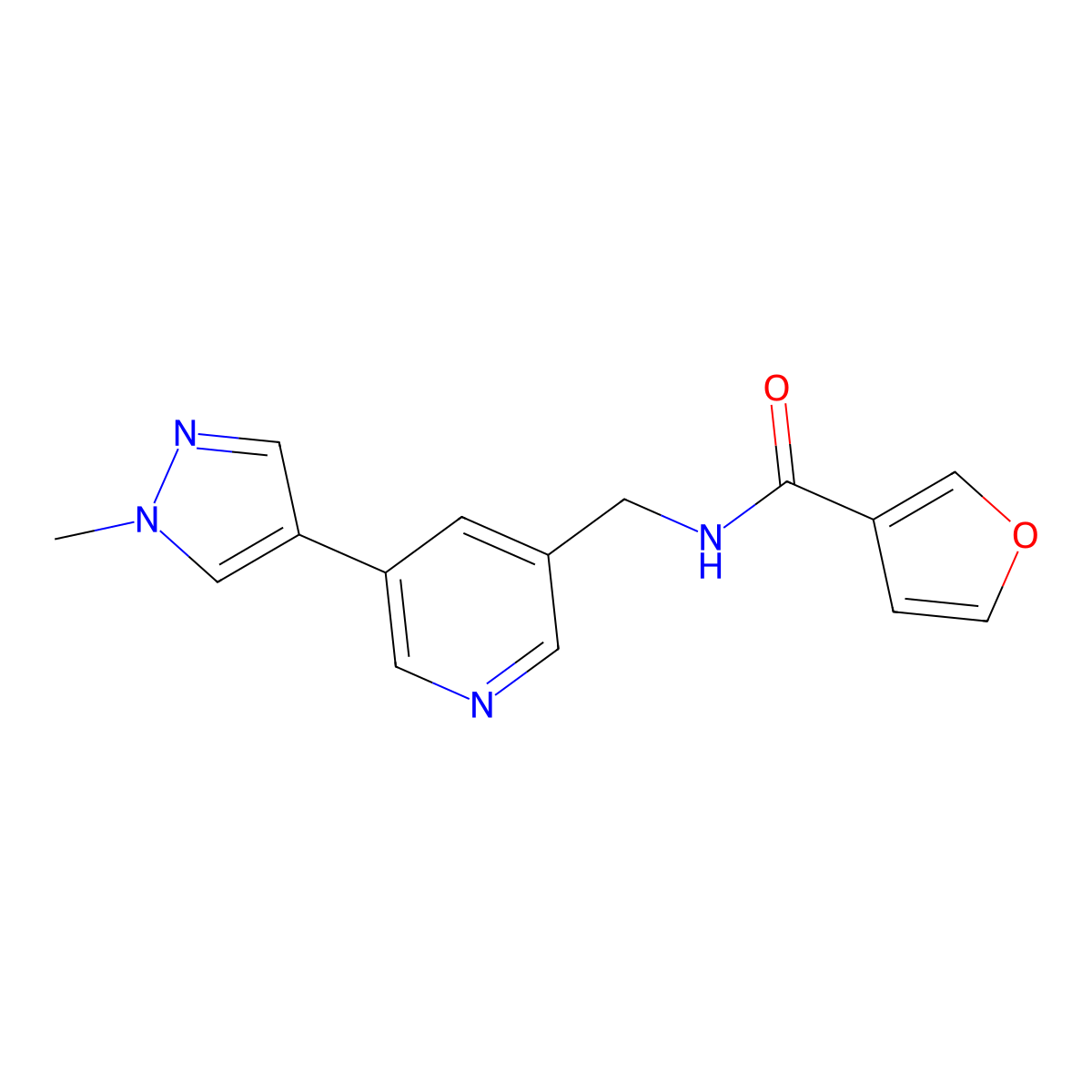 N-{[5-(1-methyl-1H-pyrazol-4-yl)pyridin-3-yl]methyl}furan-3-carboxamide molecular structure, CAS 2034230-87-8