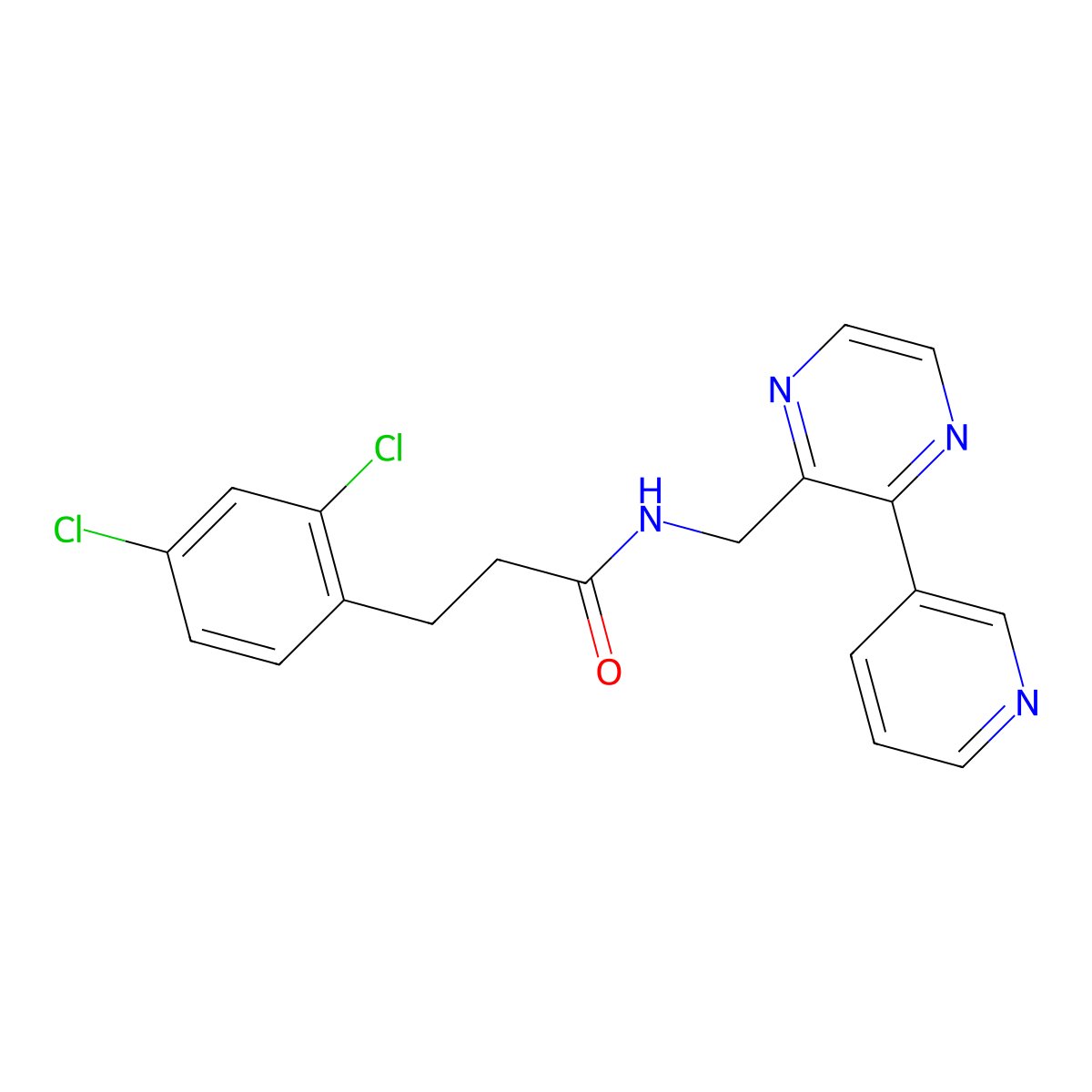 3-(2,4-dichlorophenyl)-N-{[3-(pyridin-3-yl)pyrazin-2-yl]methyl}propanamide molecular structure, CAS 2034230-90-3