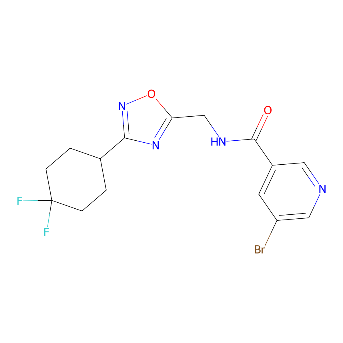 5-bromo-N-((3-(4,4-difluorocyclohexyl)-1,2,4-oxadiazol-5-yl)methyl)nicotinamide molecular structure, CAS 2034230-93-6