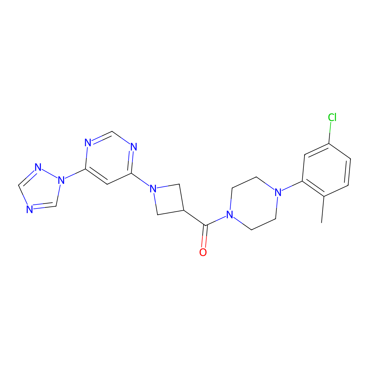 (1-(6-(1H-1,2,4-triazol-1-yl)pyrimidin-4-yl)azetidin-3-yl)(4-(5-chloro-2-methylphenyl)piperazin-1-yl)methanone molecular structure, CAS 2034230-95-8