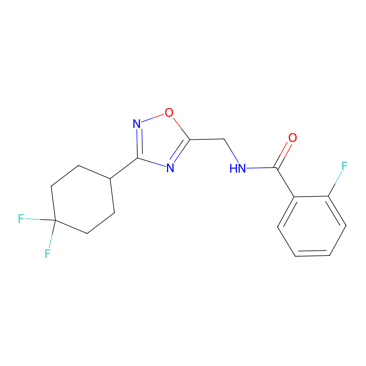 N-{[3-(4,4-difluorocyclohexyl)-1,2,4-oxadiazol-5-yl]methyl}-2-fluorobenzamide molecular structure, CAS 2034231-04-2