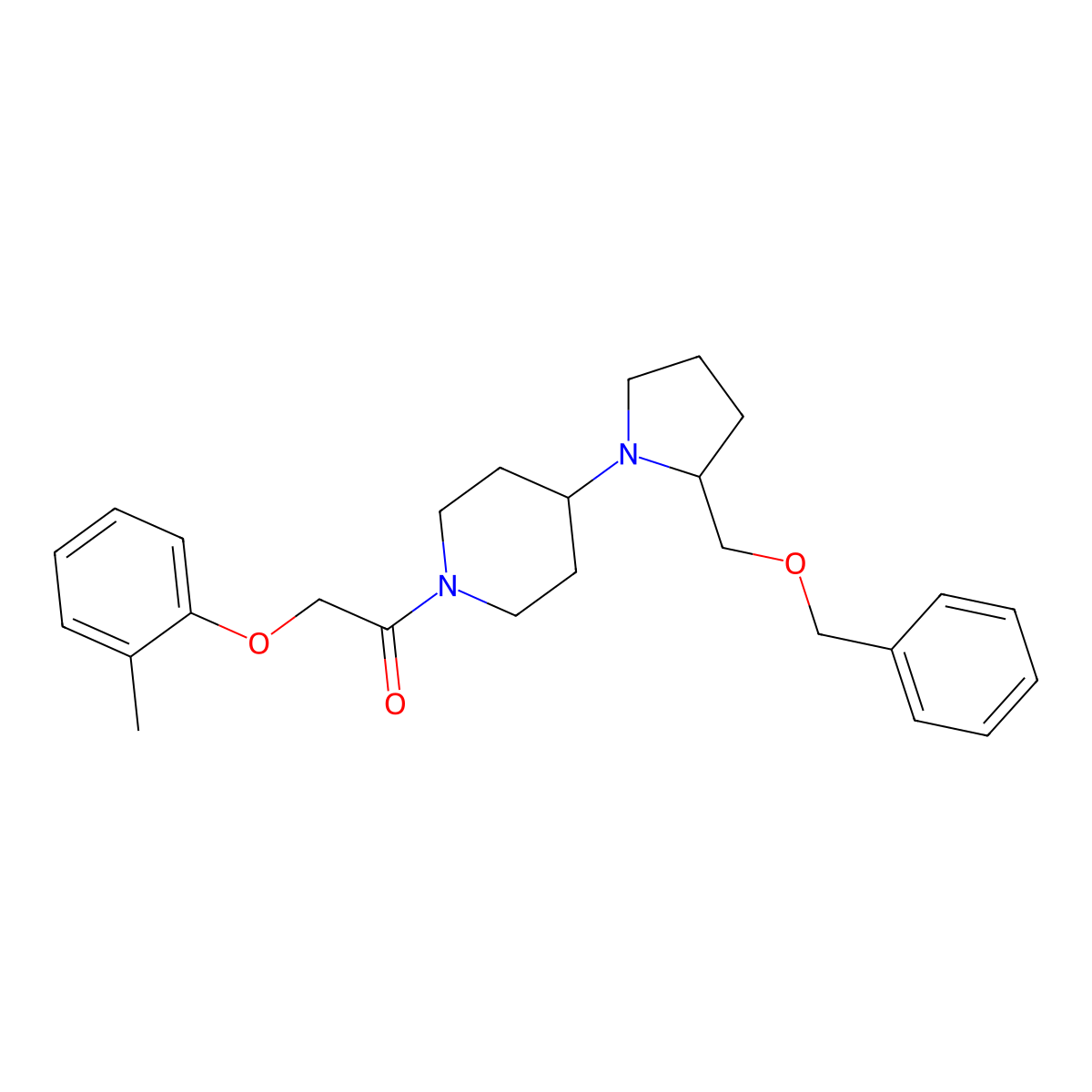 1-(4-(2-((Benzyloxy)methyl)pyrrolidin-1-yl)piperidin-1-yl)-2-(o-tolyloxy)ethanone molecular structure, CAS 2034231-06-4