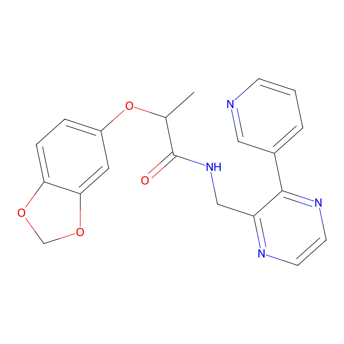 2-(benzo[d][1,3]dioxol-5-yloxy)-N-((3-(pyridin-3-yl)pyrazin-2-yl)methyl)propanamide molecular structure, CAS 2034231-11-1