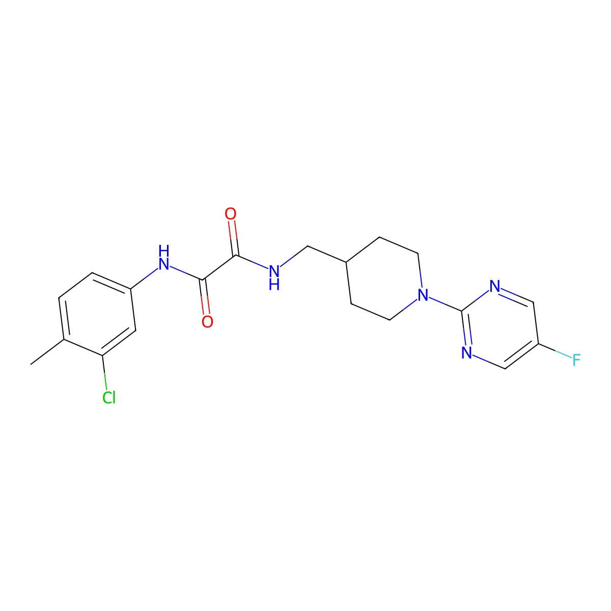 N1-(3-chloro-4-methylphenyl)-N2-((1-(5-fluoropyrimidin-2-yl)piperidin-4-yl)methyl)oxalamide molecular structure, CAS 2034231-13-3