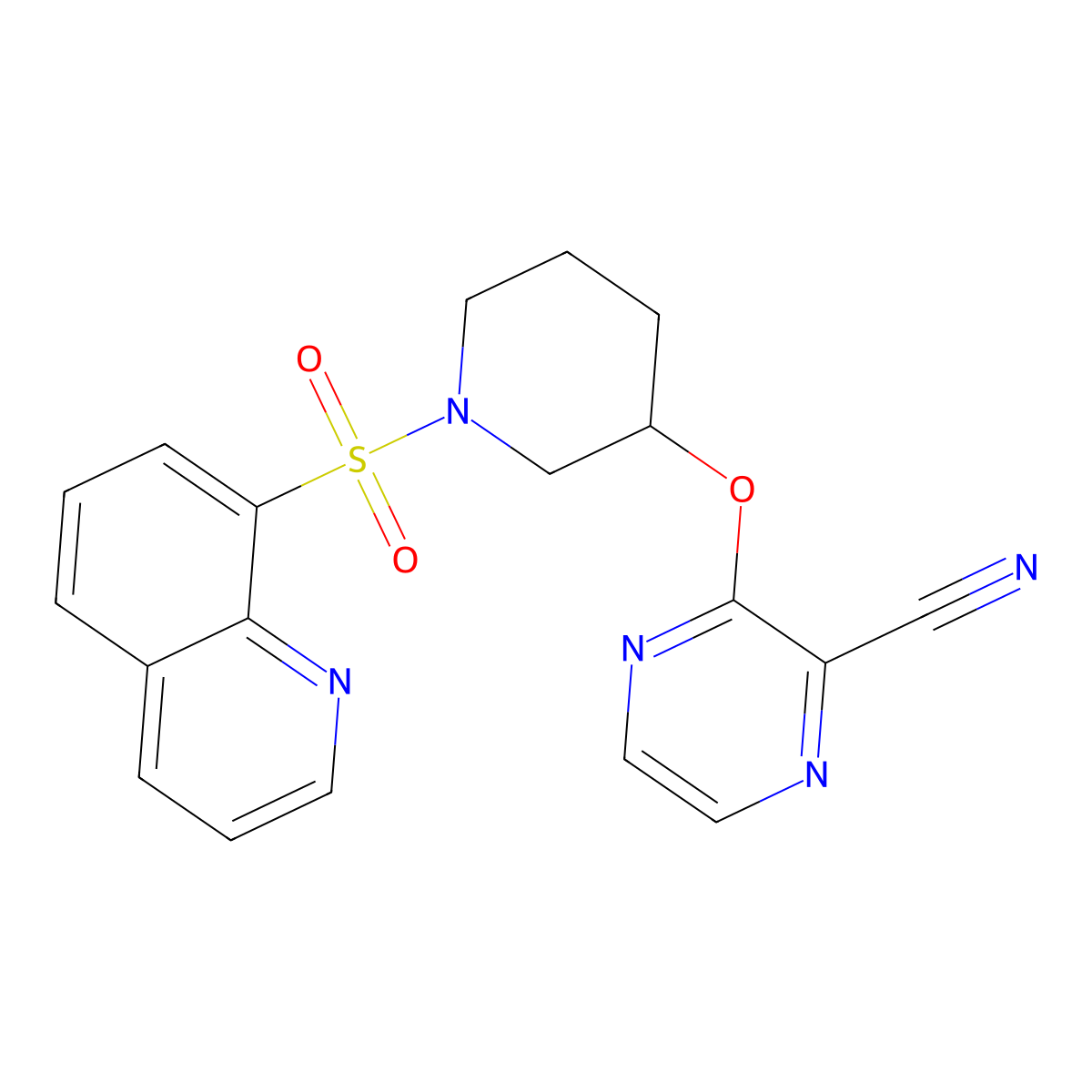 3-((1-(Quinolin-8-ylsulfonyl)piperidin-3-yl)oxy)pyrazine-2-carbonitrile molecular structure, CAS 2034231-14-4