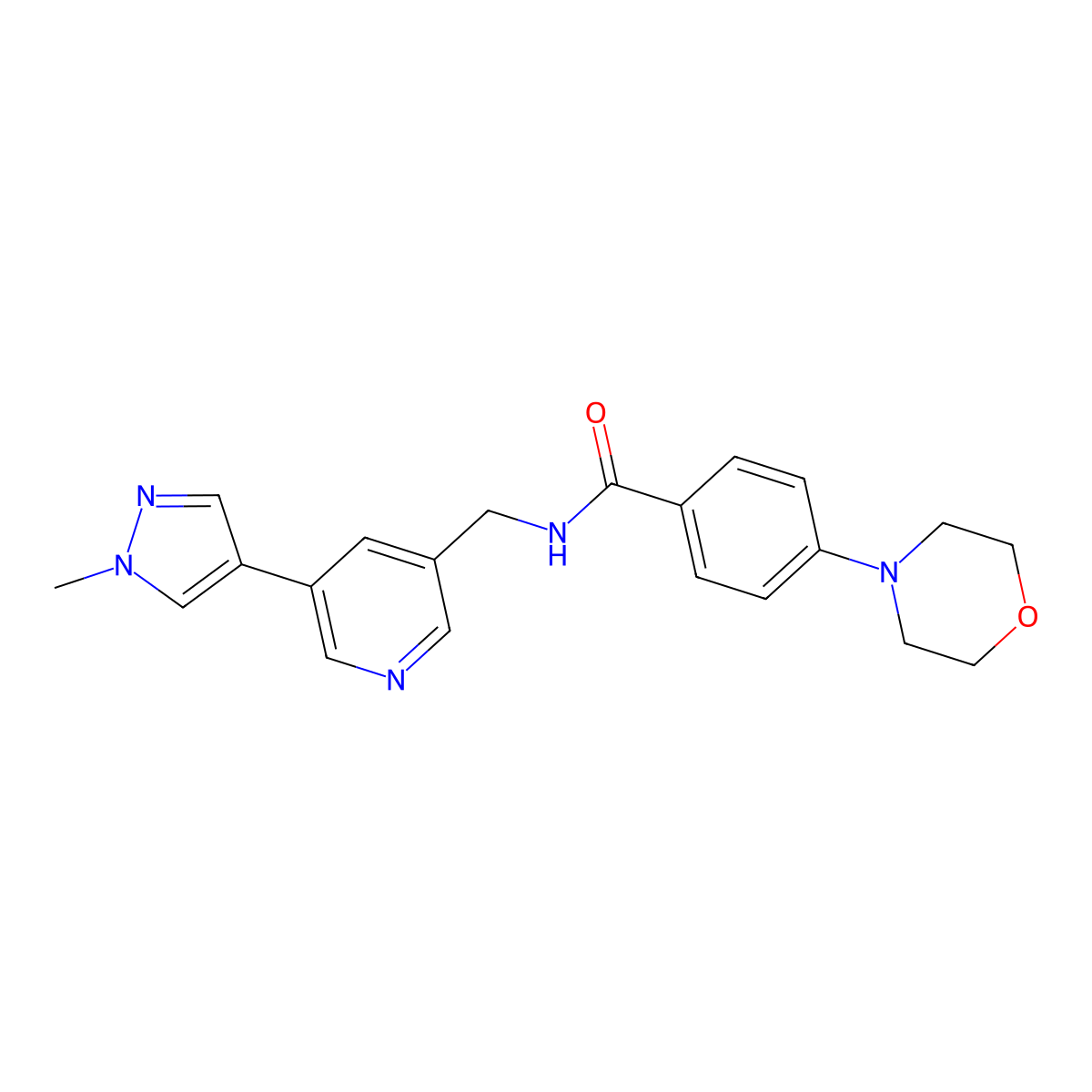 N-((5-(1-methyl-1H-pyrazol-4-yl)pyridin-3-yl)methyl)-4-morpholinobenzamide molecular structure, CAS 2034231-18-8