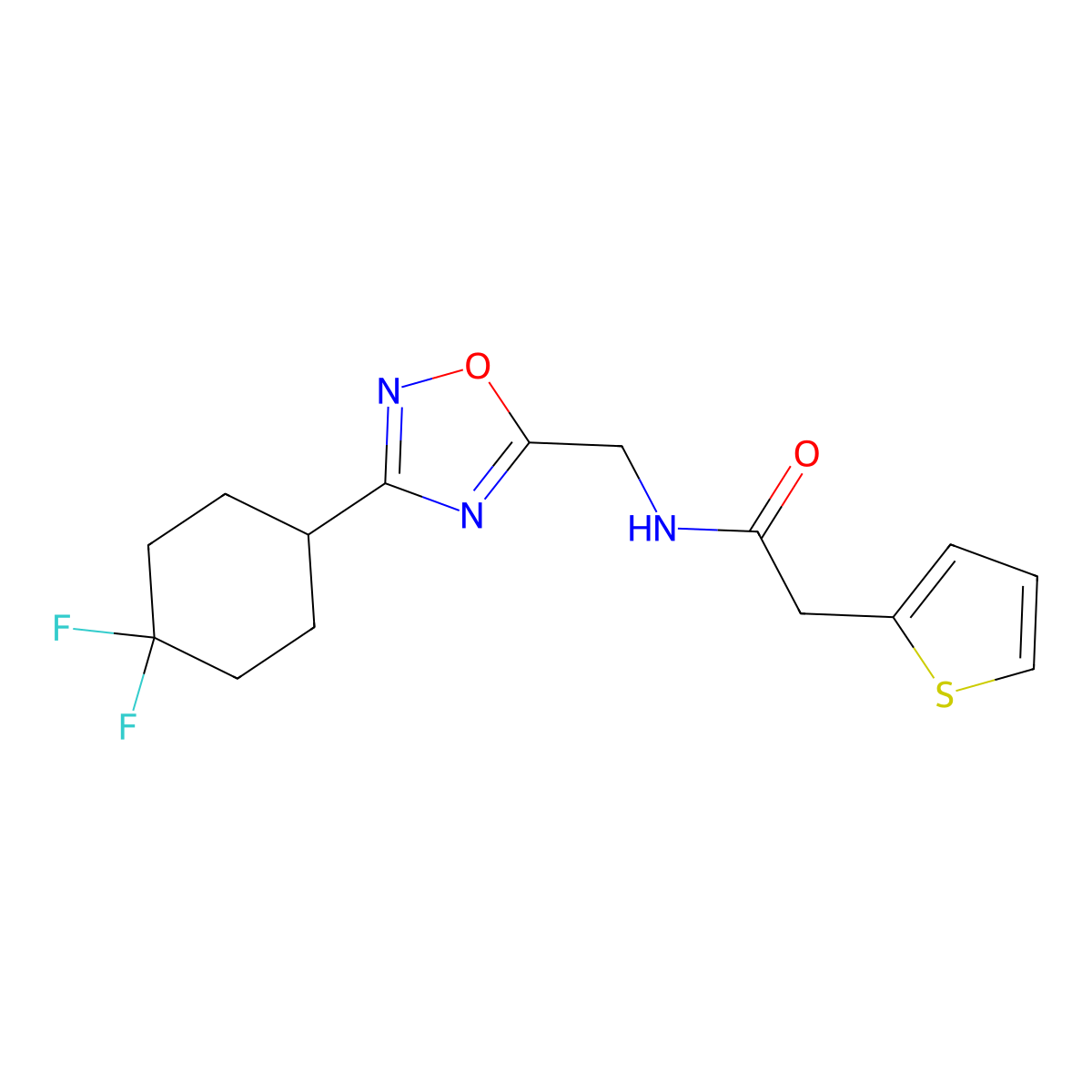 N-{[3-(4,4-difluorocyclohexyl)-1,2,4-oxadiazol-5-yl]methyl}-2-(thiophen-2-yl)acetamide molecular structure, CAS 2034231-22-4