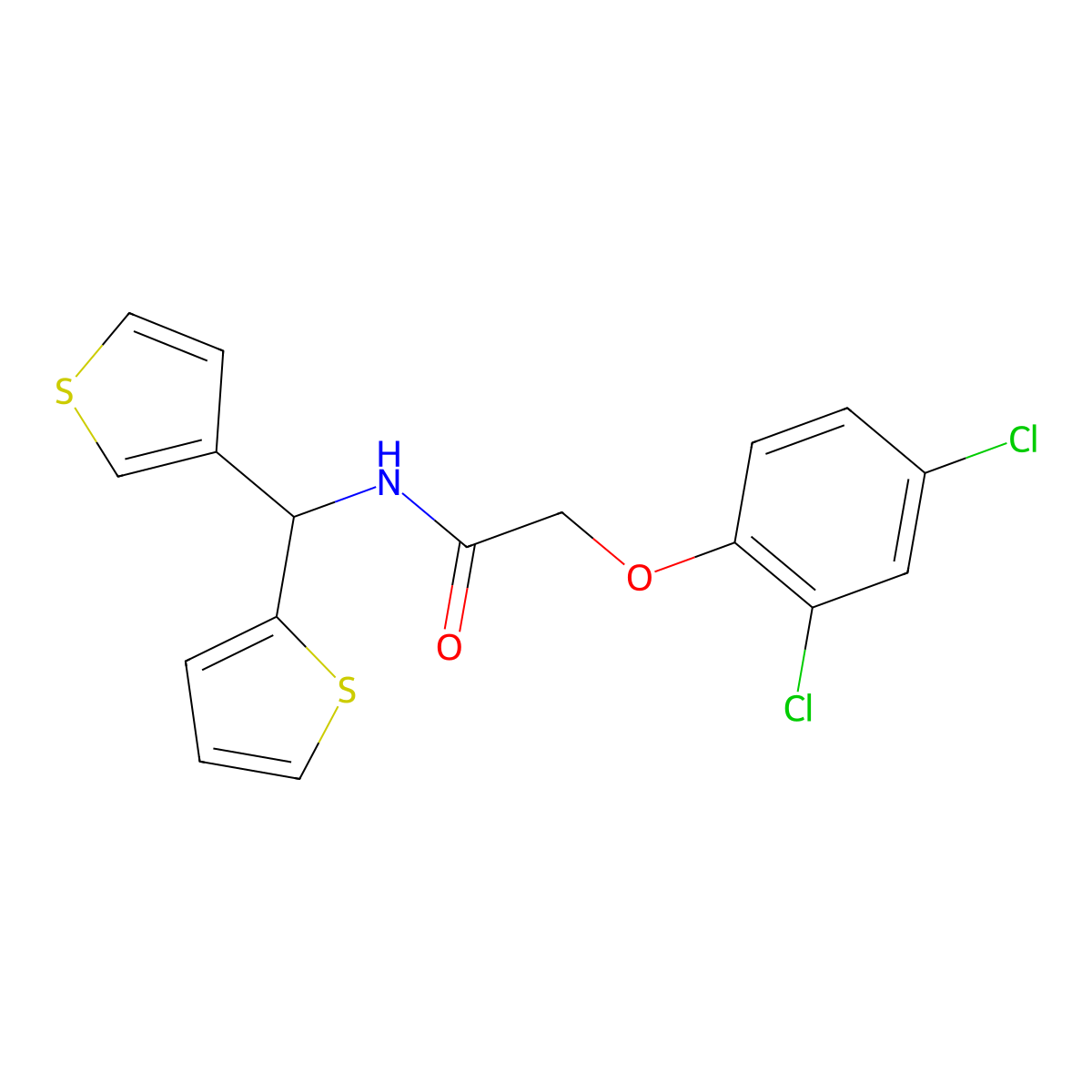 2-(2,4-dichlorophenoxy)-N-(thiophen-2-yl(thiophen-3-yl)methyl)acetamide molecular structure, CAS 2034231-24-6