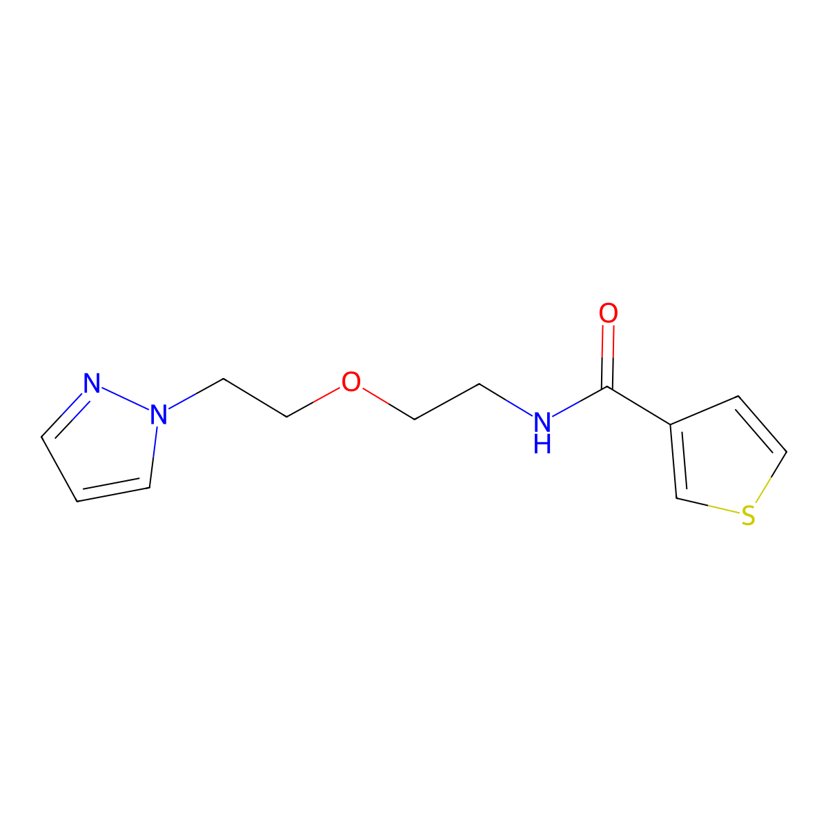 N-(2-(2-(1H-pyrazol-1-yl)ethoxy)ethyl)thiophene-3-carboxamide molecular structure, CAS 2034231-29-1
