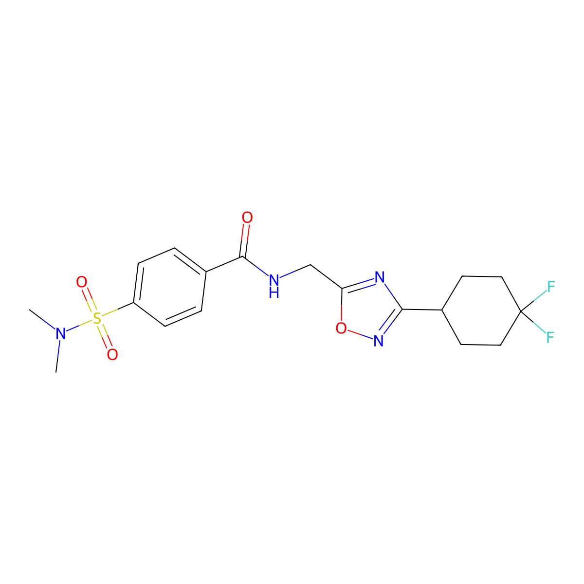N-((3-(4,4-difluorocyclohexyl)-1,2,4-oxadiazol-5-yl)methyl)-4-(N,N-dimethylsulfamoyl)benzamide molecular structure, CAS 2034231-30-4