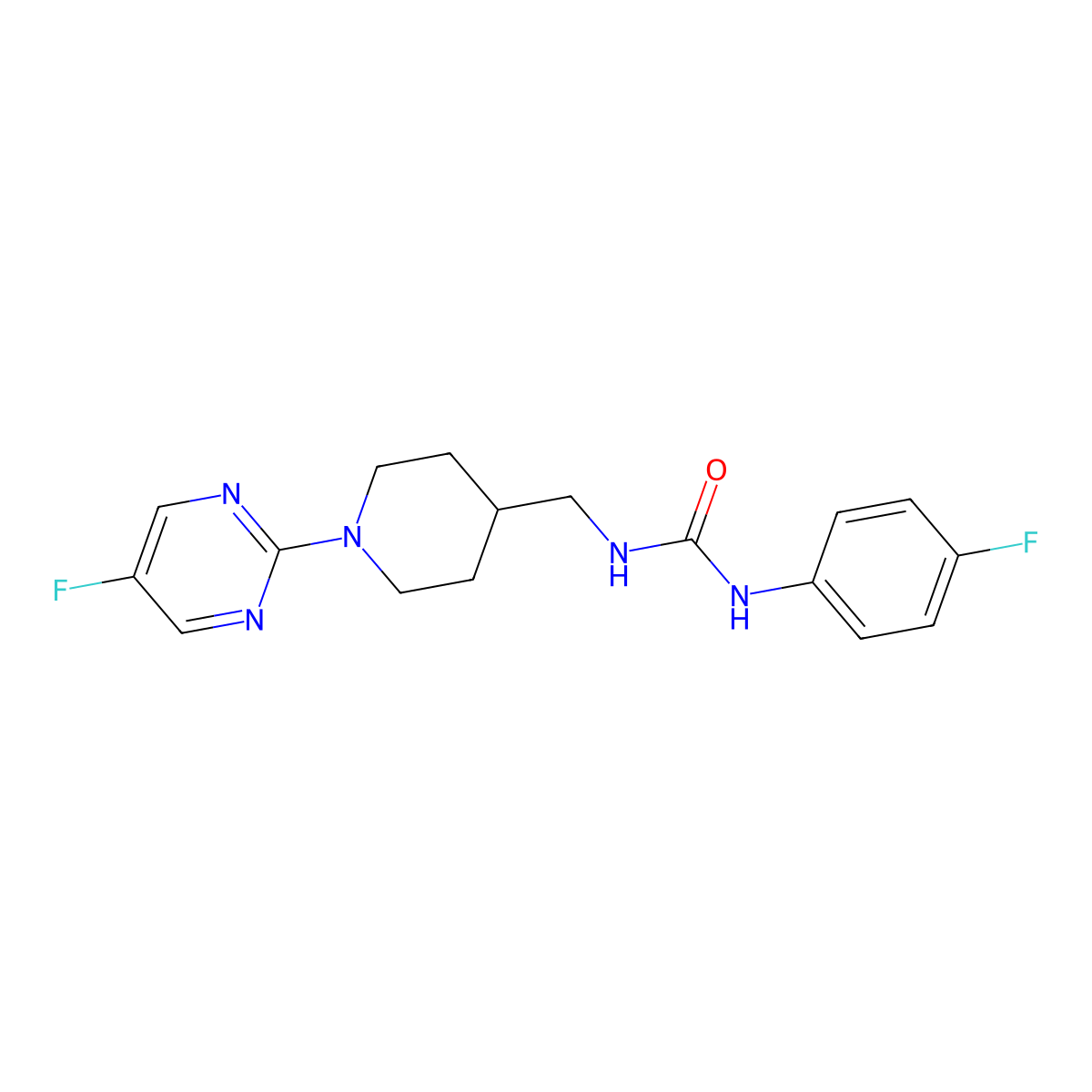 1-(4-Fluorophenyl)-3-((1-(5-fluoropyrimidin-2-yl)piperidin-4-yl)methyl)urea molecular structure, CAS 2034231-32-6