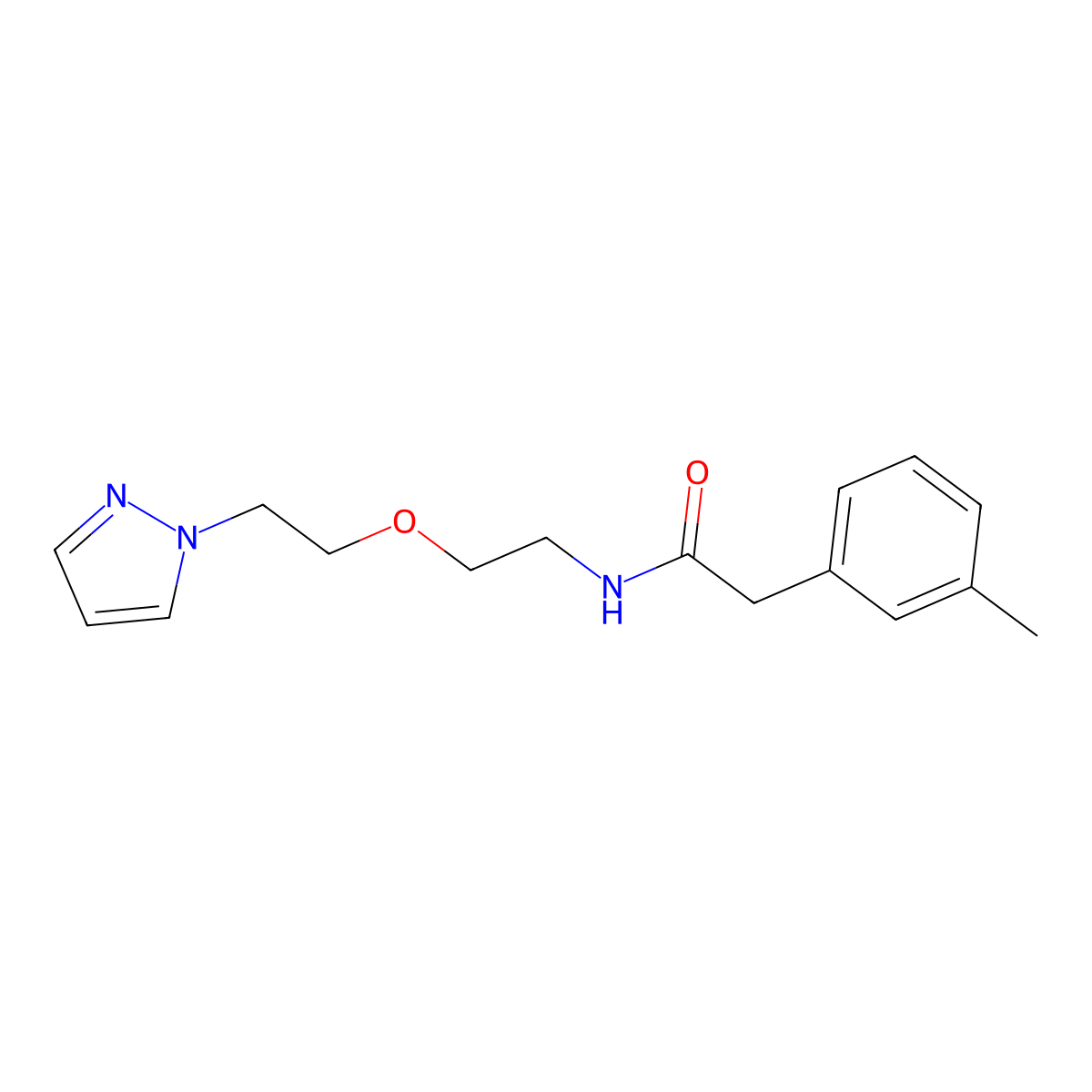 N-(2-(2-(1H-pyrazol-1-yl)ethoxy)ethyl)-2-(m-tolyl)acetamide molecular structure, CAS 2034231-34-8