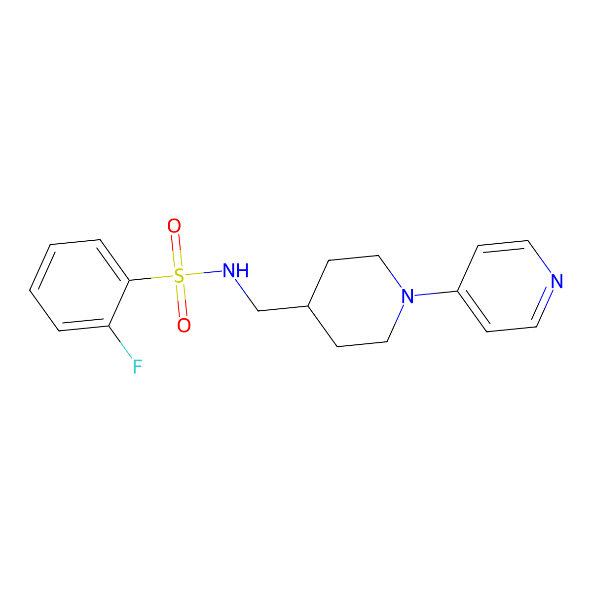 2-fluoro-N-((1-(pyridin-4-yl)piperidin-4-yl)methyl)benzenesulfonamide molecular structure, CAS 2034231-35-9