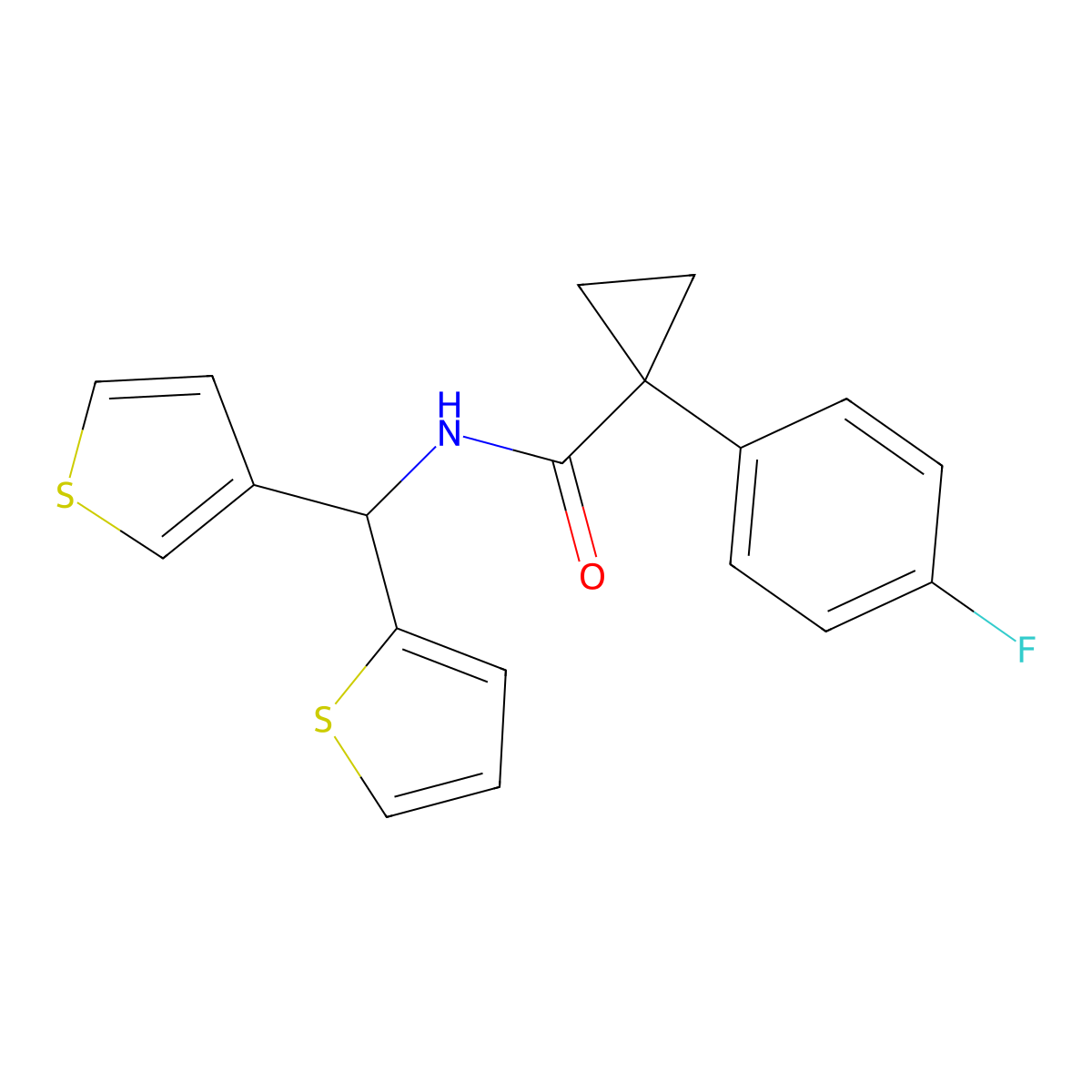 1-(4-fluorophenyl)-N-(thiophen-2-yl(thiophen-3-yl)methyl)cyclopropanecarboxamide molecular structure, CAS 2034231-36-0
