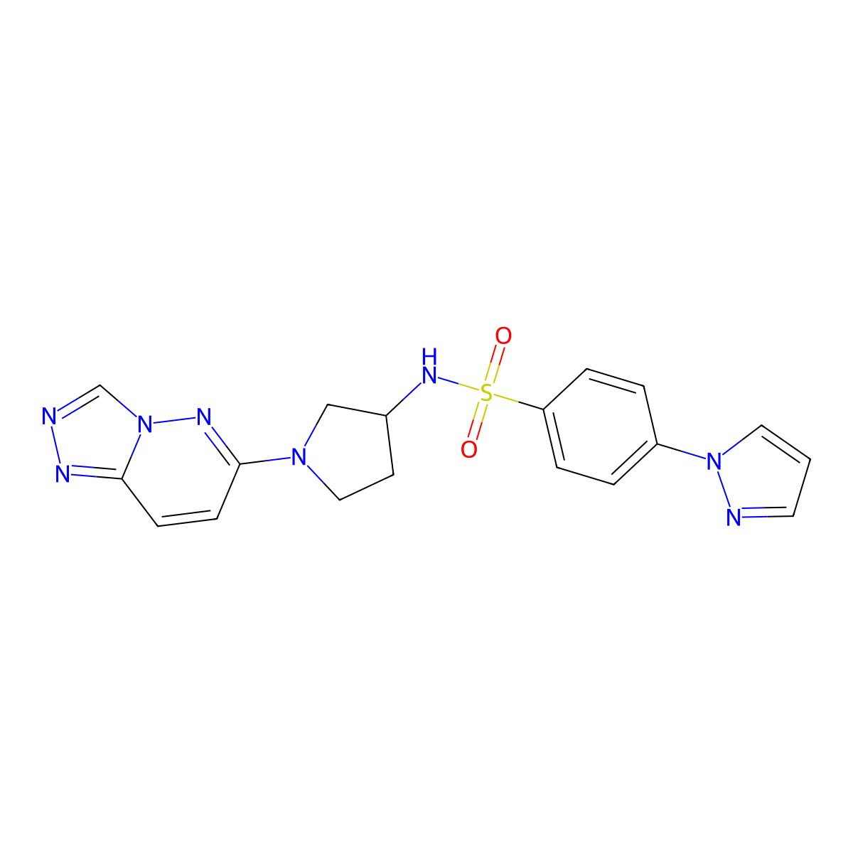 N-(1-([1,2,4]triazolo[4,3-b]pyridazin-6-yl)pyrrolidin-3-yl)-4-(1H-pyrazol-1-yl)benzenesulfonamide molecular structure, CAS 2034231-41-7