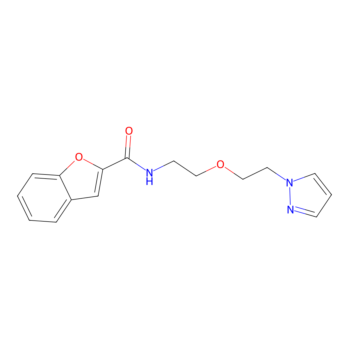 N-(2-(2-(1H-pyrazol-1-yl)ethoxy)ethyl)benzofuran-2-carboxamide molecular structure, CAS 2034231-44-0