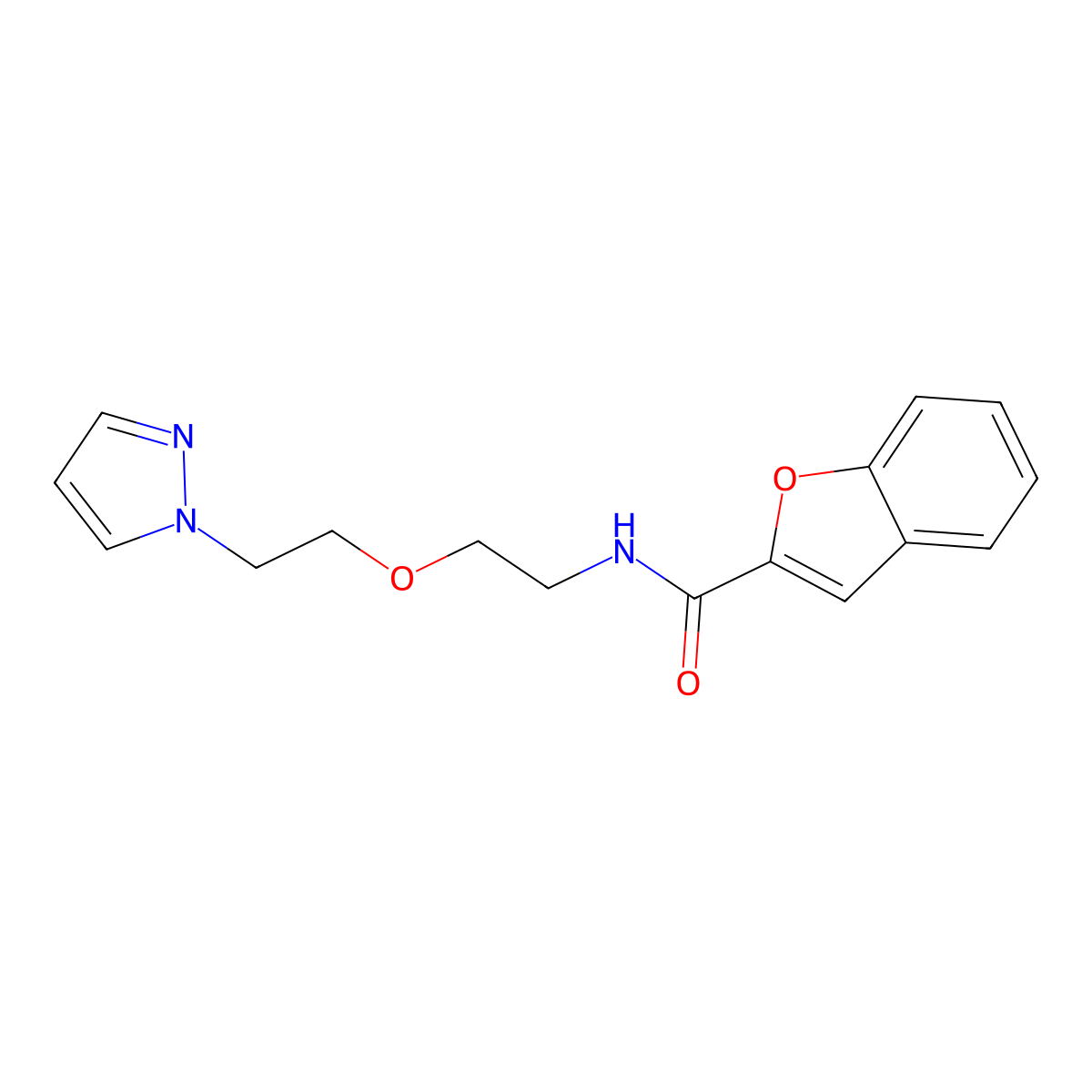 N-(2-(2-(1H-pyrazol-1-yl)ethoxy)ethyl)benzofuran-2-carboxamide molecular structure, CAS 2034231-44-0