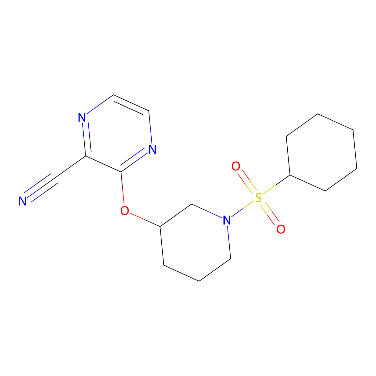 3-((1-(Cyclohexylsulfonyl)piperidin-3-yl)oxy)pyrazine-2-carbonitrile molecular structure, CAS 2034231-46-2