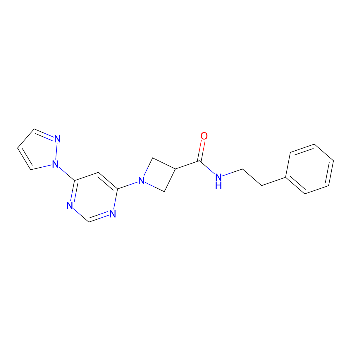 1-(6-(1H-pyrazol-1-yl)pyrimidin-4-yl)-N-phenethylazetidine-3-carboxamide molecular structure, CAS 2034231-50-8