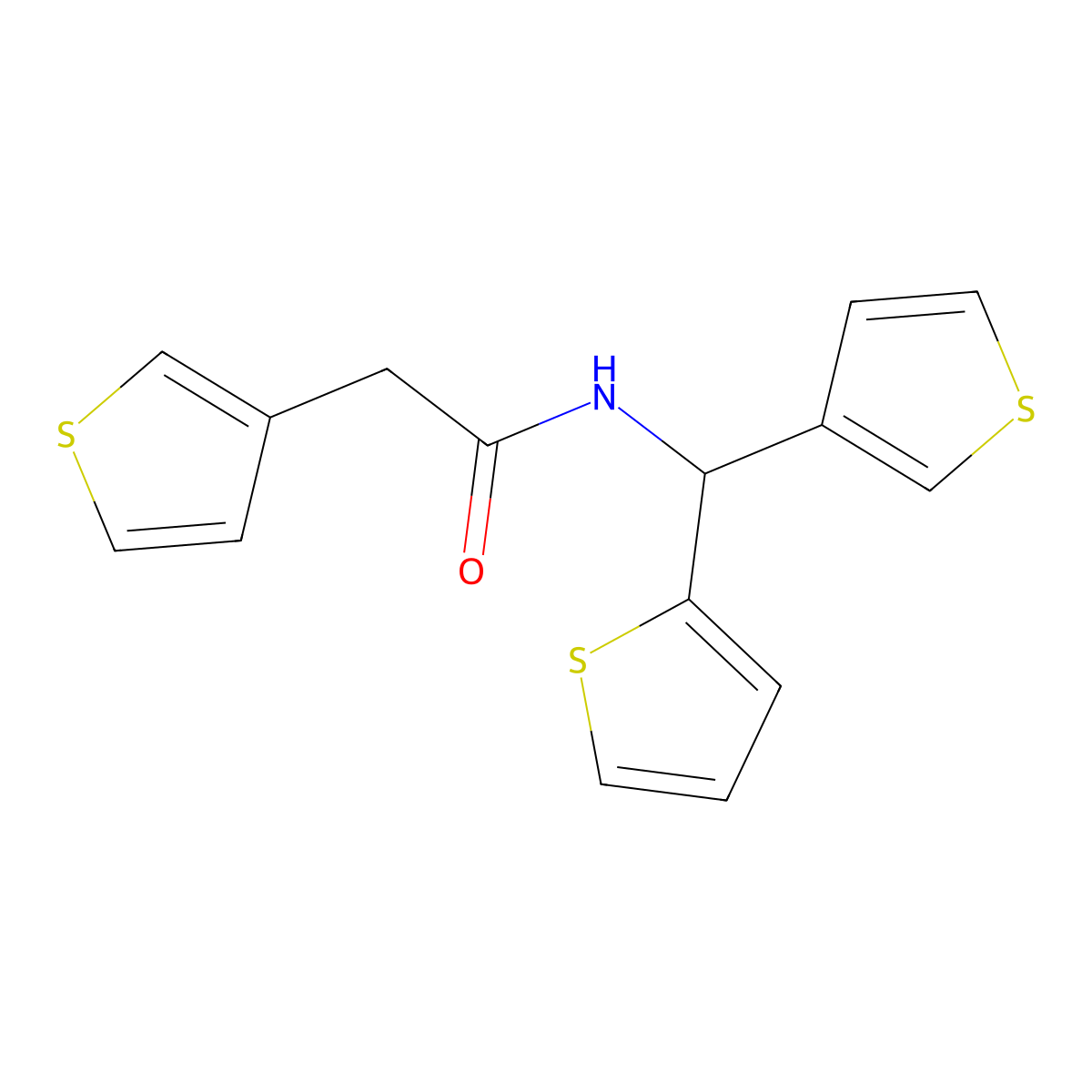 N-(thiophen-2-yl(thiophen-3-yl)methyl)-2-(thiophen-3-yl)acetamide molecular structure, CAS 2034231-52-0