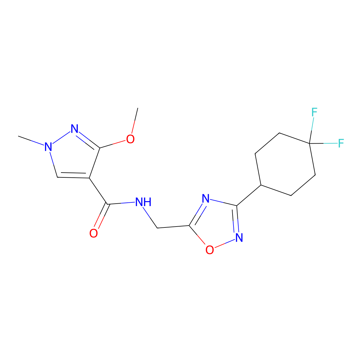 N-{[3-(4,4-difluorocyclohexyl)-1,2,4-oxadiazol-5-yl]methyl}-3-methoxy-1-methyl-1H-pyrazole-4-carboxamide molecular structure, CAS 2034231-53-1