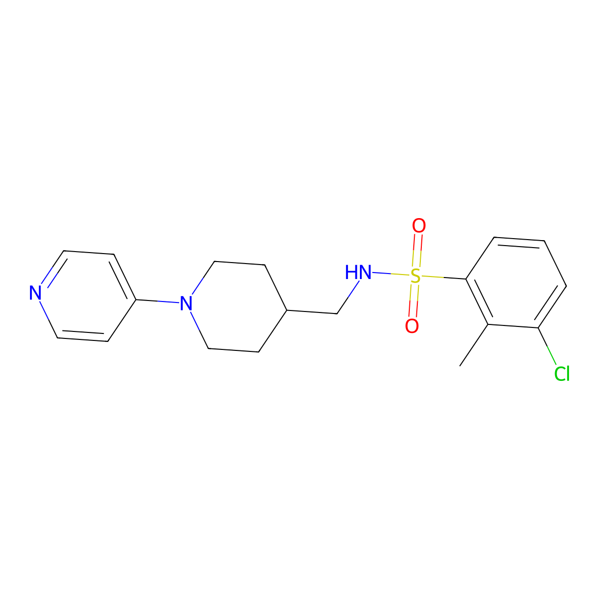 3-chloro-2-methyl-N-((1-(pyridin-4-yl)piperidin-4-yl)methyl)benzenesulfonamide molecular structure, CAS 2034231-54-2